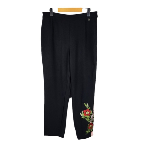 Ted Baker Madlyne Trousers Slim  Fit Crop Track Stripe Embroidered Black Size 4 - Picture 2 of 14